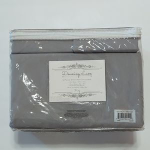 NWT Downing Lane 6 Piece King Sheet Set Grey 4 Pillowcases 1 Flat & 1 Fitted
